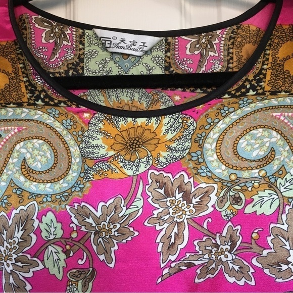 Tian Bao Gong  silk tunic large oversized pink paisley floral  Japanese brand - Picture 5 of 9